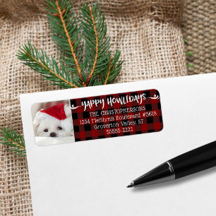 Red Buffalo Check YAPPY HOWLIDAYS Dog Photo Return Address Label