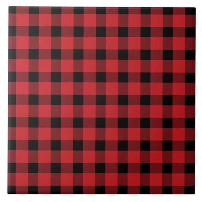 Red Buffalo Country Lumberjack Plaid Ceramic Tile (Front)