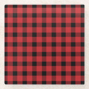 Red Buffalo Country Lumberjack Plaid Glass Coaster