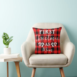 Red Buffalo First Christmas as Mum Christmas Cushion