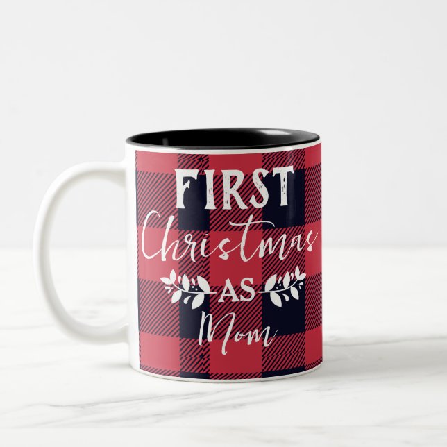 Red Buffalo First Christmas as Mum Christmas Two-Tone Coffee Mug (Left)
