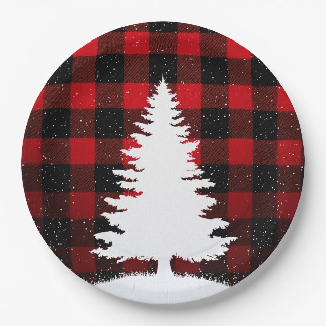 Red Buffalo Merry Christmas Paper Plates (Front)