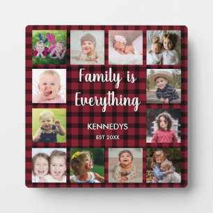 Red Buffalo Plaid 12 Photo Collage Family Plaque