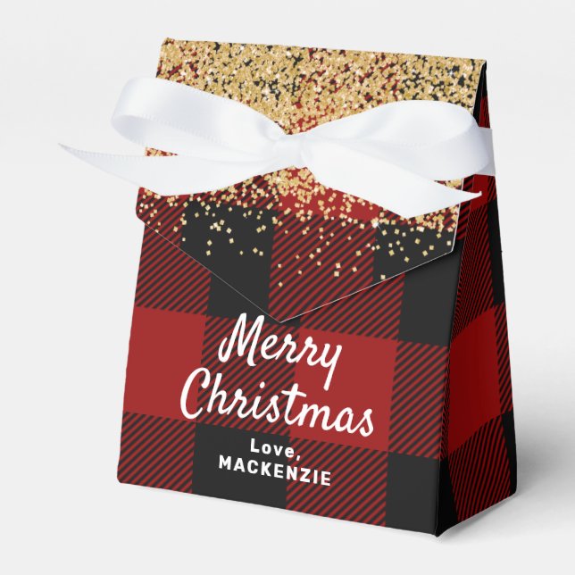 Red Buffalo Plaid and Gold Christmas Favour Box (Front Side)
