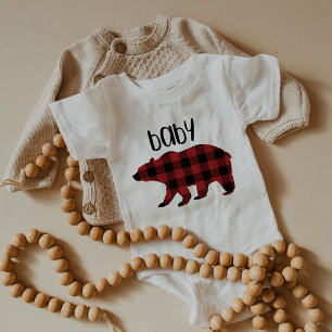 Red Buffalo Plaid Baby Bear Holiday Baby Bodysuit