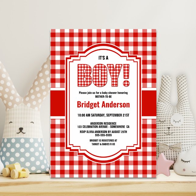 Red Buffalo Plaid Baby Shower Invitation (Creator Uploaded)