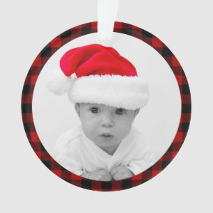 Red Buffalo Plaid - Baby's Photo - Grandparents Ornament