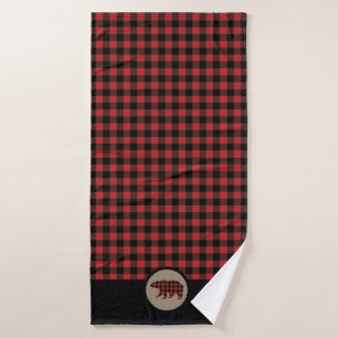 Red Buffalo Plaid Bear Bath Towel Set