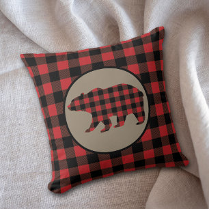 Red Buffalo Plaid Bear Cushion