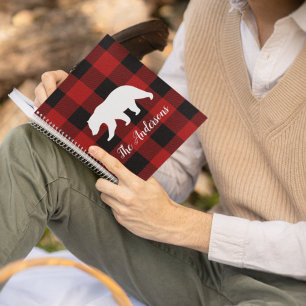 Red Buffalo Plaid & Bear   Personal Name Gift Notebook