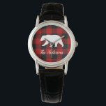 Red Buffalo Plaid & Bear | Personal Name Gift Watch<br><div class="desc">Red Buffalo Plaid & Bear | Personal Name Gift</div>