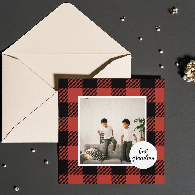 Red Buffalo Plaid Best Grandma Gift With Photo (Creator Uploaded)