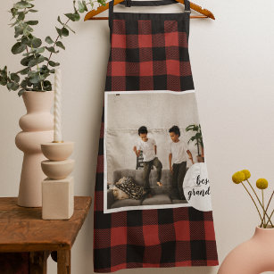 Red Buffalo Plaid Best Grandma Gift With Photo Apron