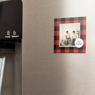 Red Buffalo Plaid Best Grandma Gift With Photo Magnet