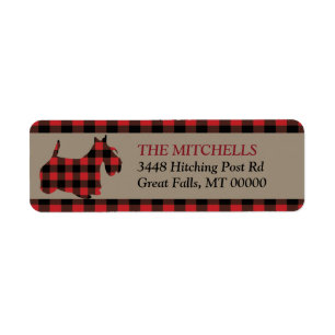 Red Buffalo Plaid Border Scottish Terrier Return Address Label