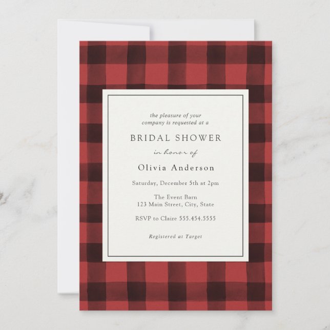 Red Buffalo Plaid Bridal Shower Invitation (Front)
