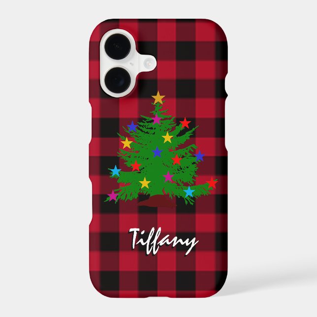Red Buffalo Plaid Case, Christmas, Monogrammed (Back)