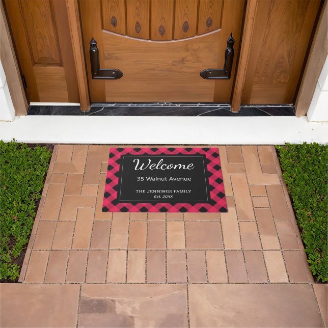 Red Buffalo Plaid Check Patterned Personalised Doormat (Outdoor)