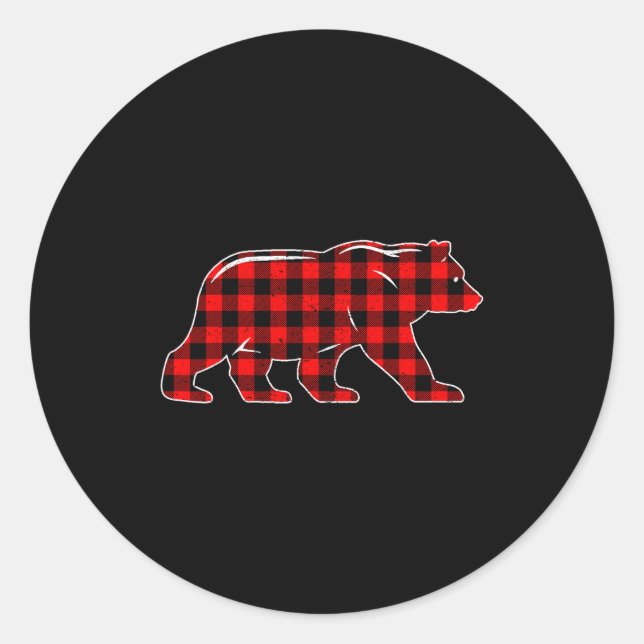 Red Buffalo Plaid Christmas Bear Pajama Sweater Wo Classic Round Sticker (Front)