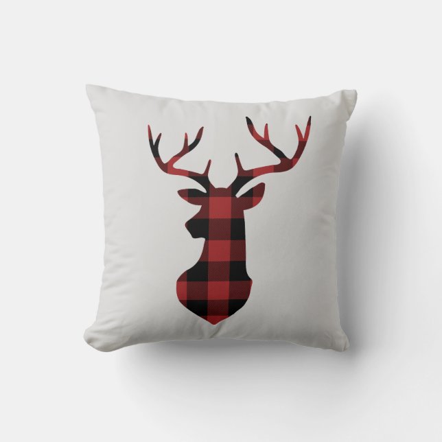 Red Buffalo Plaid Christmas Deer Silhouette Cushion (Front)