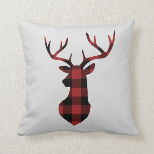 Red Buffalo Plaid Christmas Deer Silhouette Cushion
