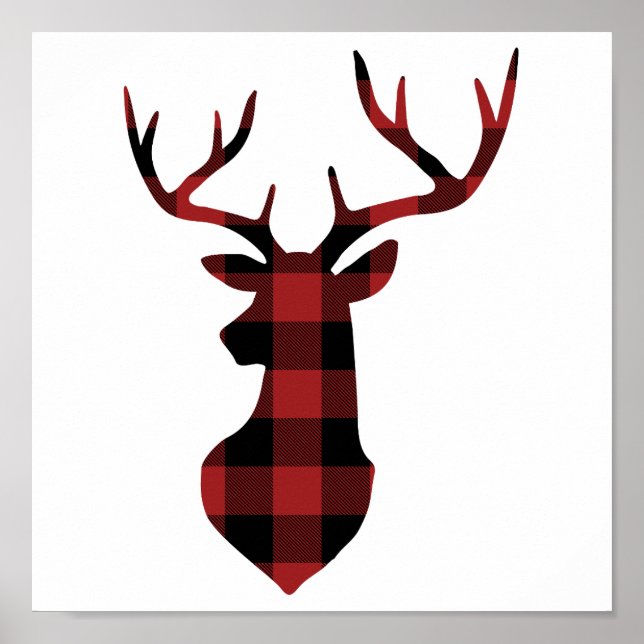 Red Buffalo Plaid Christmas Deer Silhouette Poster (Front)