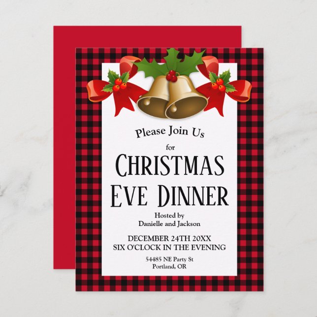 Red Buffalo Plaid Christmas Eve Dinner Invitation (Front/Back)