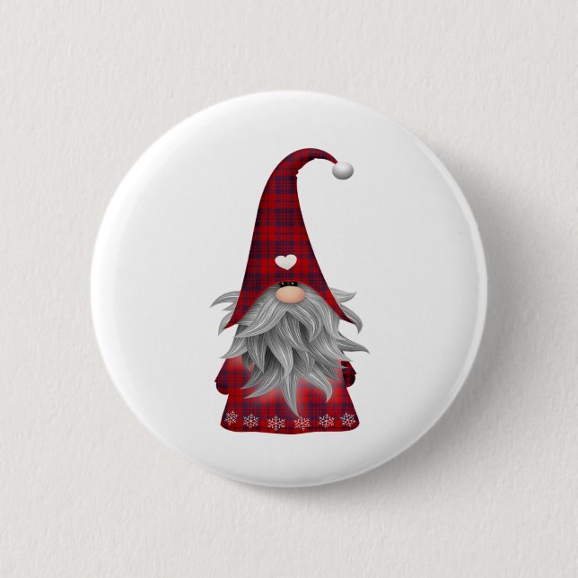 Red Buffalo Plaid Christmas Farmhouse Gnome 6 Cm Round Badge (Front)