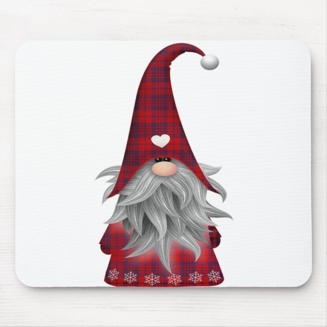 Red Buffalo Plaid Christmas Farmhouse Gnome Mouse Pad (Front)