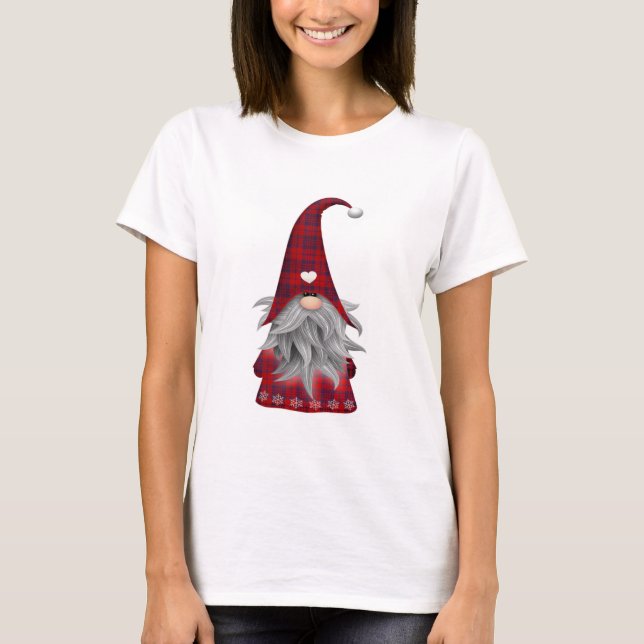 Red Buffalo Plaid Christmas Farmhouse Gnome T-Shirt (Front)