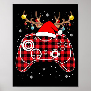 Red Buffalo Plaid Christmas Gamer Video Game Xmas Poster