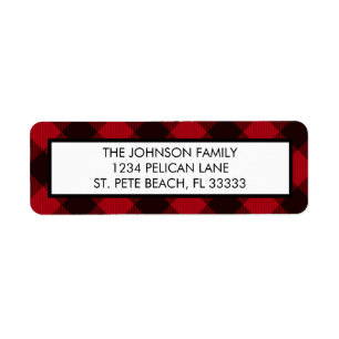 Red Buffalo Plaid Christmas Holiday Return Address Label