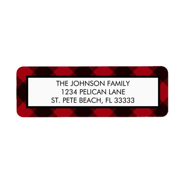 Red Buffalo Plaid Christmas Holiday Return Address Label (Front)