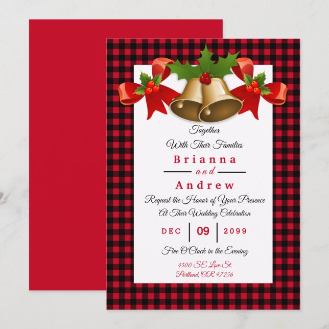 Red Buffalo Plaid Christmas Holiday Wedding (Front/Back)