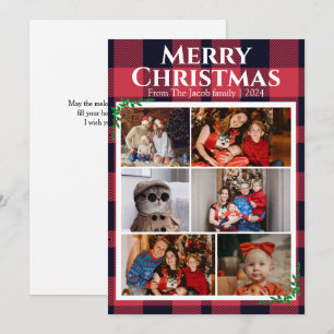 Red Buffalo Plaid Christmas holidays Modern Photo Holiday Card
