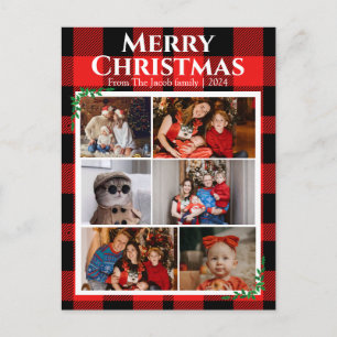 Red Buffalo Plaid Christmas holidays Modern Photo Holiday Postcard