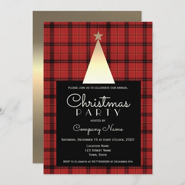 Red Buffalo Plaid Christmas Invitation (Front/Back)