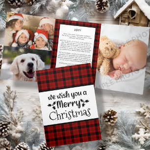 Red Buffalo Plaid   Christmas Letter Tri-Fold Holiday Card