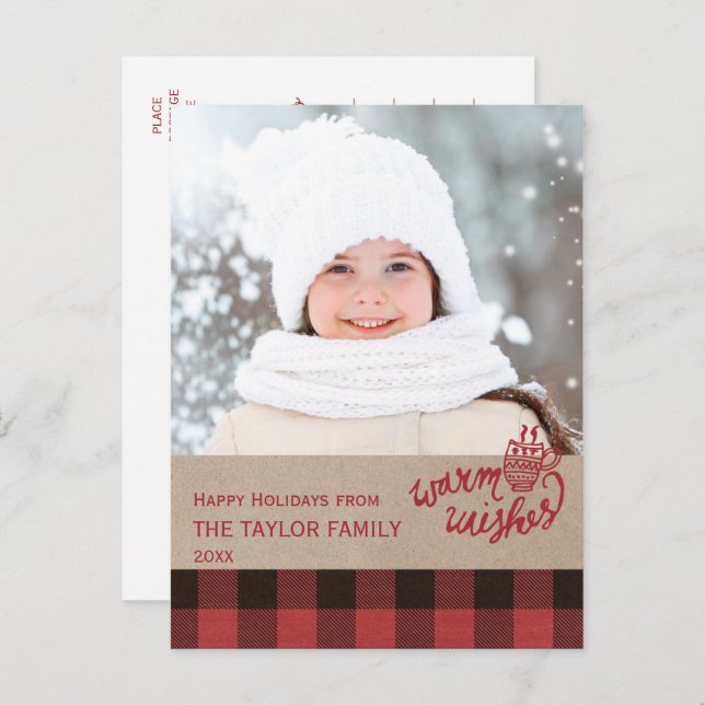 Red Buffalo Plaid Christmas Photo Holiday Postcard (Front/Back)