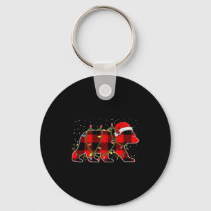 Red Buffalo Plaid Christmas Tree Light Bear Pajama Key Ring