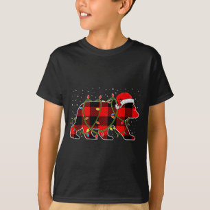 Red Buffalo Plaid Christmas Tree Light Bear Pajama T-Shirt