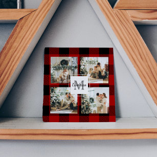 Red Buffalo Plaid & Collage Photo With Initial 