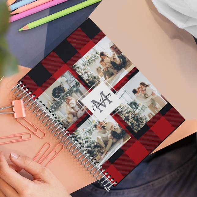 Red Buffalo Plaid & Collage Photo With Initial  Notebook (Creator Uploaded)