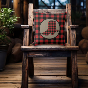 Red Buffalo Plaid Cowboy Boot Cushion