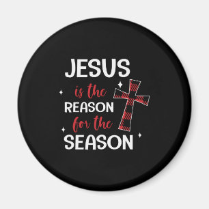 Red Buffalo Plaid Cross Christmas Design Magnet