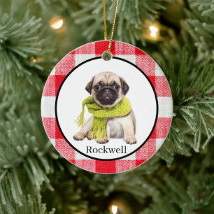 Red Buffalo Plaid Custom Pet Photo  Ceramic Ornament