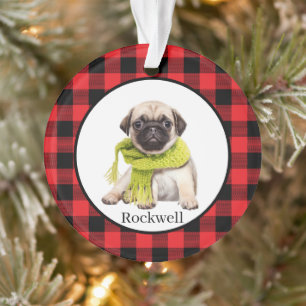 Red Buffalo Plaid Custom Pet Photo Ornament