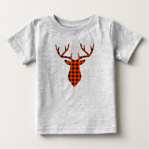 Red Buffalo Plaid Deer Buck Animal Baby T-Shirt