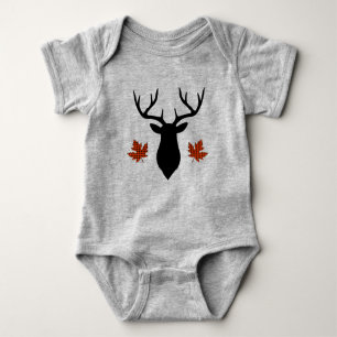 Red Buffalo Plaid Deer Buck Maple Leaf Baby Bodysuit
