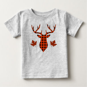 Red Buffalo Plaid Deer Buck Maple Leaf Baby T-Shirt